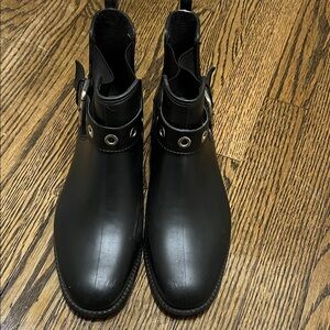 Henry Ferrera Black Rain Boots with Buckle Detail